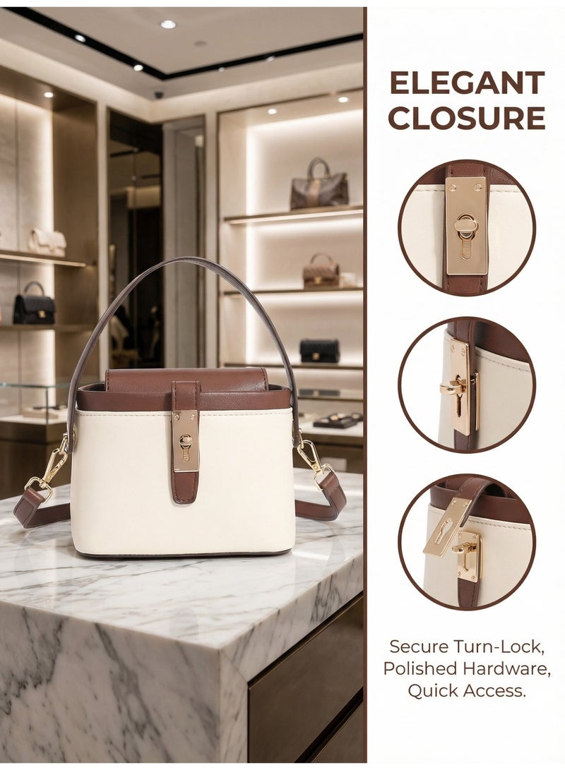 بليه روان شنطة يد نسائية صغيرة أنيقة باللون البني والأبي شنطة كتف كروس شنط نسائيه يد ماركات فاخرة مع حزام قابل للاستخدام اليومي والعمل والسفر - Image 3